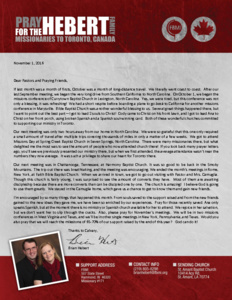 Brian Hebert Prayer Letter:  A Month of Long-Distance Travel