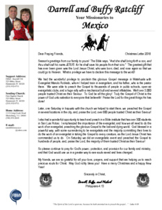 Darrell Ratcliff Prayer Letter: 2016 Christmas Letter