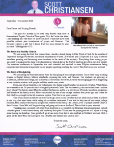 Scott Christiansen Prayer Letter - Fruit to Your Account