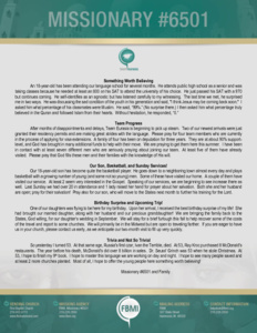 Missionary #6501 Prayer Letter:  Something Worth Believing!