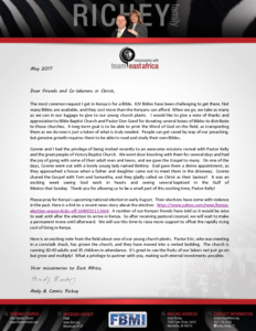 Andy Richey Prayer Letter:  The Latest Comings and Goings of the Richeys
