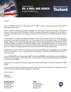 Bob Bowen Prayer Letter: Never Gotten Over It!