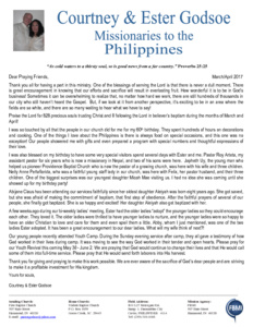 Courtney Godsoe Prayer Letter:  Showered With Blessings!
