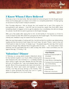 Missionary 6703 Prayer Letter: "I Know Whom I Have Believed!"