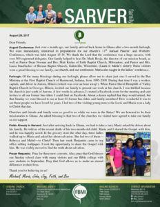 Mike Sarver Prayer Letter:  Back on the Field