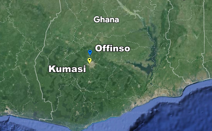 Partial Ghana Map with Offinso and Kumasi Marked – FBMI