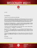 Missionary #6011 Prayer Letter: Return to the Field