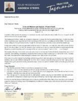 Andrew Steers Prayer Letter: Remaining Faithful