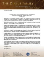 Tom and Margo Dinius Prayer Letter: Ministry Update